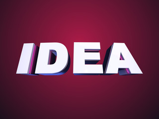 Idea word text on red background 3D render