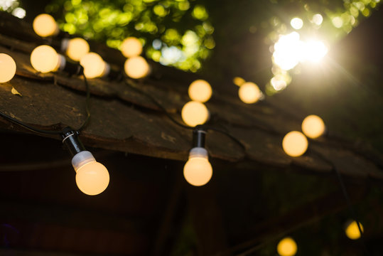 light bulb garland on the wedding