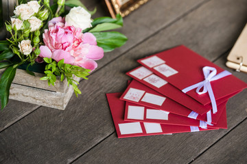 Fototapeta na wymiar envelopes with marks wedding invitations