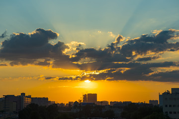 Amazing sky over the city and construction site