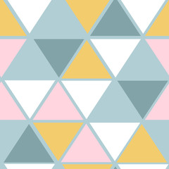 Materiał do szycia Vector seamless pattern with triangles. Trendy color palette. Geometrical elements on light turquoise background.
