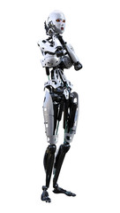 3D Rendering Female Robot on White