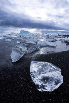 Glaciers on the black sand