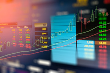 Stock data on trade monitor double exposure with stock graph