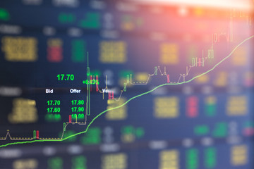 Stock data on trade monitor double exposure with stock graph