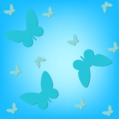 Blue background with 3d butterflies