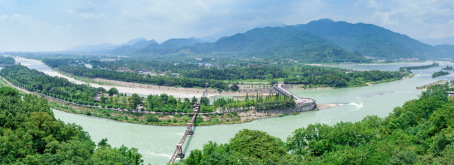 Panorama of Dujiangyan ,  an ancient irrigation system in Dujiangyan City, Sichuan, China.