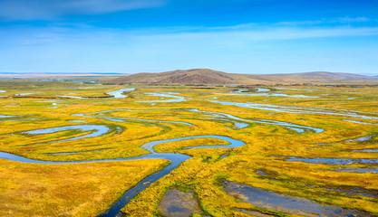 Vast wetlands and swirl streams in Hulunbeier, North China.
