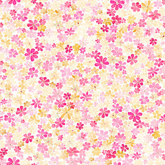 Seamless pattern with small pink, crimson and yellow flowers. Watercolor painting.