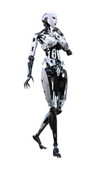 3D Rendering Female Robot on White