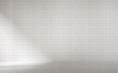 The empty white living room and brick wall texture background 