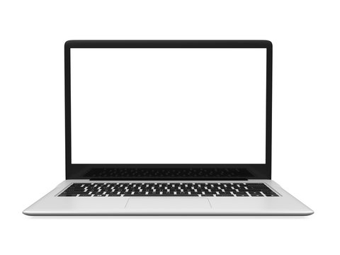 Laptop with Blank White Screen Isolated