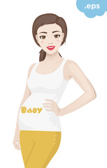 Happy woman with belly posing and waiting for baby