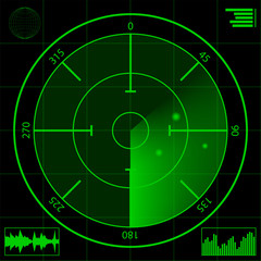 Digital green radar screen and data interface vector illustration