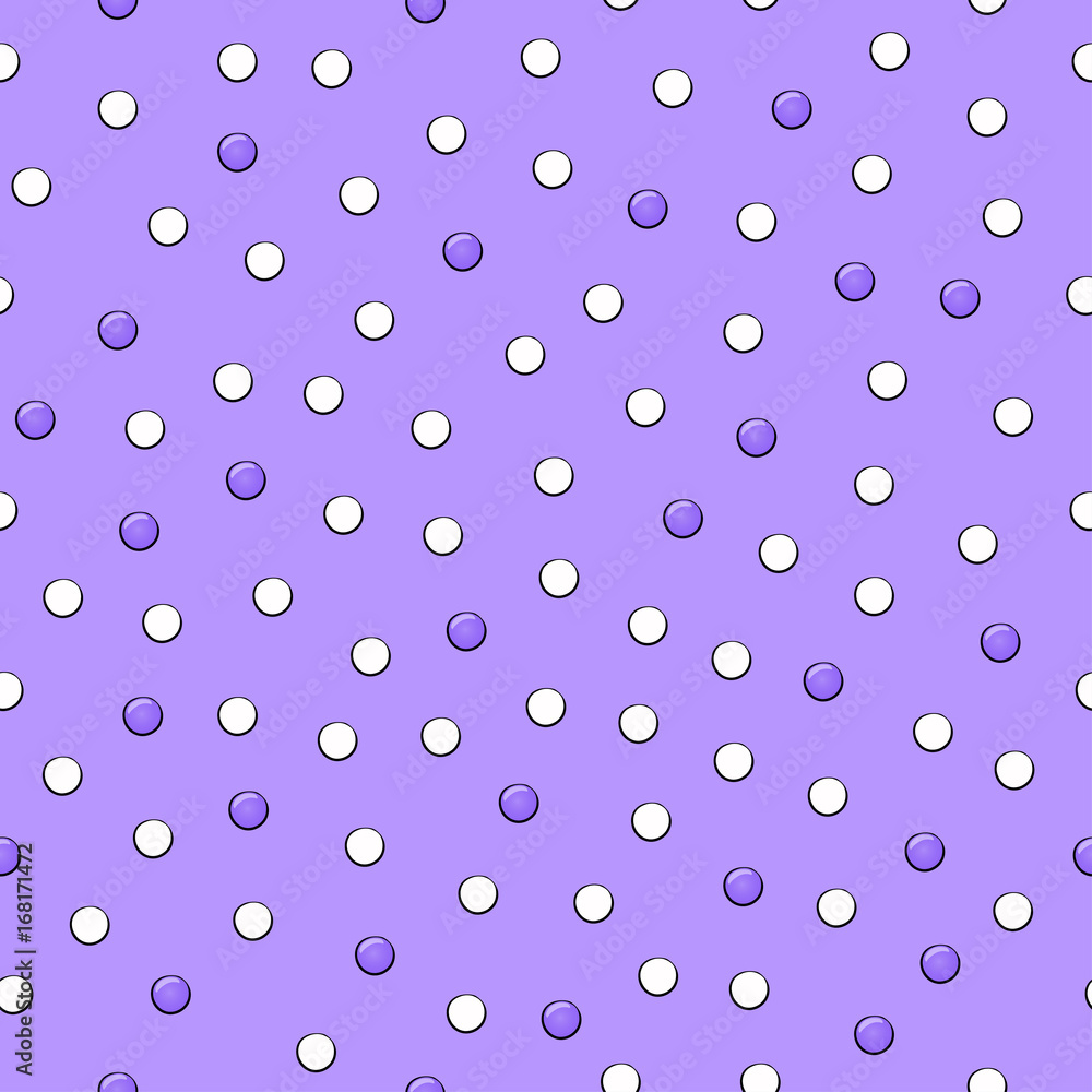 Poster cute seamless simple pattern with violet and white circles or dots.