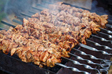 kebab cooked on the grill outdoors