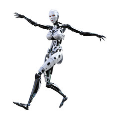 3D Rendering Female Robot on White
