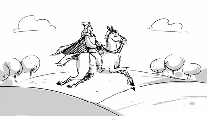 Obraz premium Hero on a white horse Vector sketch for storyboard, projects, cartoon
