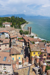 Panoramic view on historical town Sirmione on  Garda lake, Lombardy, Italy