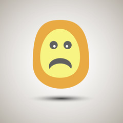 Creative emoji smiley face unhappy and in bad mood. Emoticon for apps. Yellow and orange funky creative emoji with unhappy face