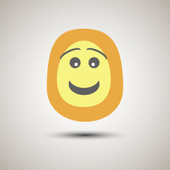 Creative emoji smiley face smiling and happy. Fun emoticon for apps. Yellow and orange funky creative emoji with a smile and happy face and eyebrows