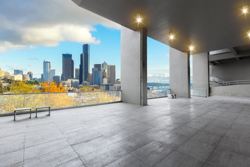 empty floor with cityscape of los angeles
