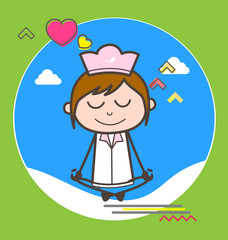 Cartoon Waitress Girl Doing Yoga Vector Illustration