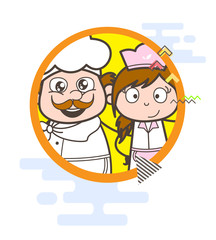 Cartoon Happy Chef and Smiling Waitress Vector Illustration