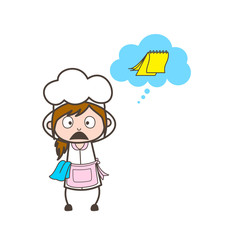 Cartoon Waitress Forget to Carry Note of List Vector Illustration