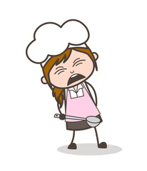 Cartoon Waitress Having So Much in Whole Body Vector Concept