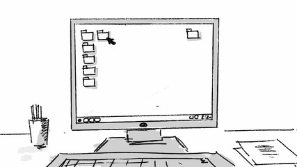 Laptop screen Vector sketch for storyboard, projects, cartoon