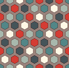 Honeycomb abstract background. Vivid colors hexagon tiles mosaic wallpaper. Seamless pattern with classic ornament