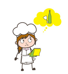 Cartoon Waitress Thinking About Wine Vector Illustration