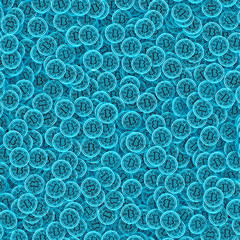 Binary bitcoin background / 3D illustration of glowing electronic bitcoins filling image