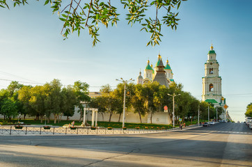 The historical center of the city of Astrakhan, Russia. The inscription on the lawn - 