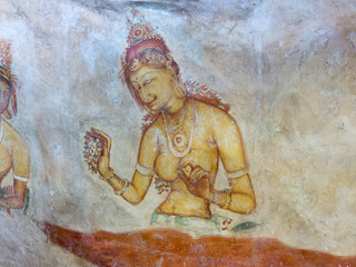 Frescoes of women at Sigiriya rock fortress Sri Lanka