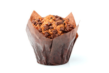 Chocolate chip muffin isolated.