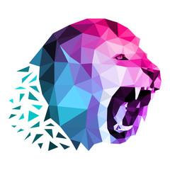 Multi colored Lion head created in polygonal style. Vector illustration