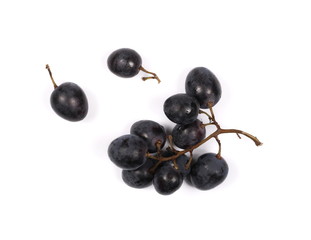 Dark grapes, isolated on white background, top view