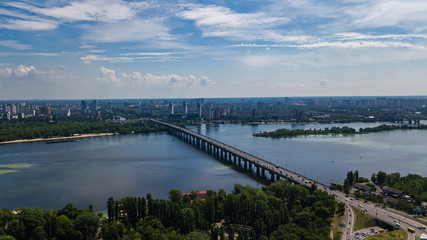 Fototapeta na wymiar Aerial top view of Paton bridge and Dnieper river from above, city of Kiev, Ukraine 