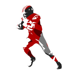 Fototapeta na wymiar American football player, running footballer, abstract red illustration, vector silhouette