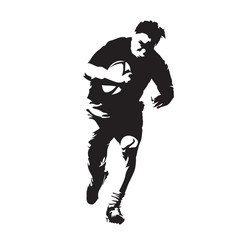 Fototapeta na wymiar Rugby player running forward, abstract vector silhouette, front view