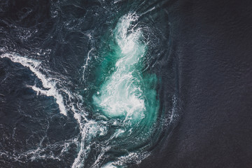 Whirlpools of the maelstrom of Saltstraumen, Nordland, Norway. Danger water power. By Letowa.
