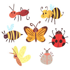 Set of cartoon funny bugs