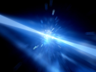 Blue glowing laser beams hitting the target, explosion - obrazy, fototapety, plakaty