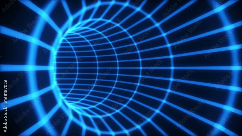 Poster the blue abstract 3d tunnel from a grid. loop.