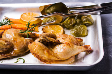Halved baked chicken