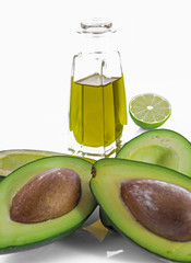 Avocado, fruit like butter, flesh, pip, sliced, lemon, olive oil