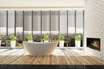 Fototapeta premium Stylish minimalist bathroom with potted plants