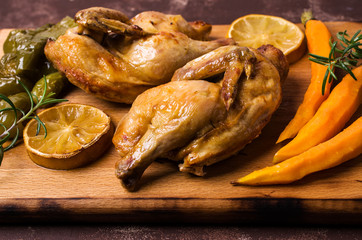 Halved baked chicken